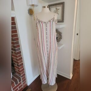 Vince Camuto Striped Linen Dress Size Large Strappy Ruffle